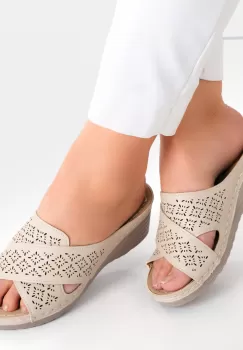 Papuci dama cu platforma Bej din Piele Ecologica Anya imagine