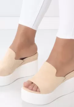 Papuci dama cu platforma Bej din Piele Ecologica Intoarsa Dejota imagine