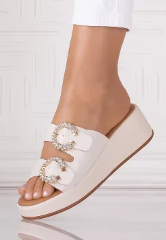 Papuci dama cu platforma Bej din piele Ecologica Josia imagine