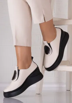 Papuci dama cu platforma Bej din Piele Naturala Armane imagine