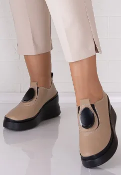 Papuci dama cu platforma Kaki din Piele Naturala Armane imagine