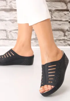 Papuci dama cu platforma Negri din Piele Ecologica Adaya imagine