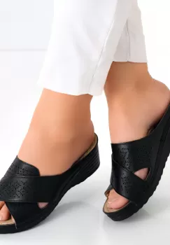 Papuci dama cu platforma Negri din Piele Ecologica Anya imagine