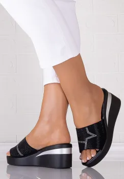 Papuci dama cu platforma Negri din Piele Ecologica Intoarsa Norelya imagine
