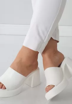 Papuci dama cu toc Albi din Piele Ecologica Minyl imagine