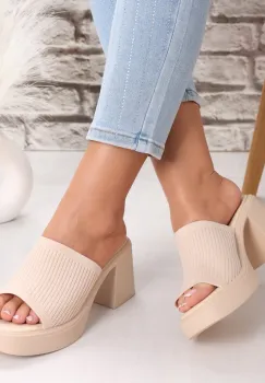 Papuci dama cu toc Beji din Textil Jexa imagine