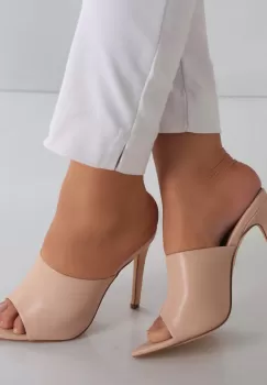 Papuci dama cu toc Nude din Piele Ecologica Malva imagine