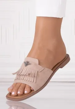 Papuci dama Kaki din Piele Intoarsa Ecologica Roese imagine