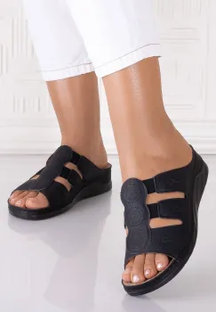 Papuci dama Negre din piele ecologica Zamdar imagine