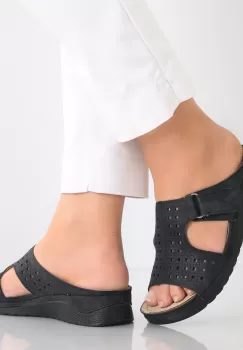 Papuci dama Negri din Piele Ecologica Ajila imagine