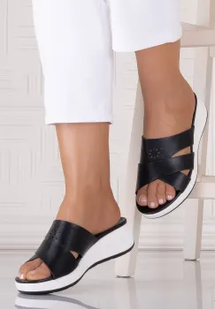 Papuci dama Negrii cu platforma din Piele Ecologica Bengalis imagine