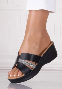 Papuci dama Negrii cu platforma din Piele Ecologica Hortensa imagine