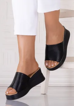 Papuci dama Negrii cu platforma din Piele Ecologica Masarra imagine