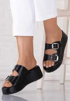Papuci dama Negrii cu platforma din Piele Ecologica Strinca imagine