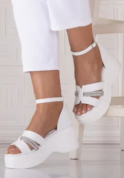 Sandale dama Albe cu platforma din Piele Ecologica Struz imagine