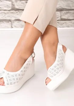 Sandale dama cu platforma Albe din Piele Ecologica Aserna imagine