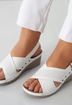 Sandale dama cu platforma Albe din Piele Ecologica Iopil imagine
