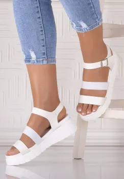 Sandale dama cu platforma Albe din piele Ecologica Louis imagine