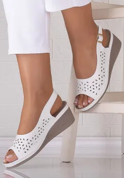 Sandale dama cu platforma Albe din Piele Ecologica Spezia imagine