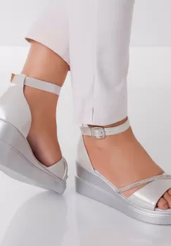 Sandale dama cu platforma Argintii din Piele Ecologica Pelea imagine