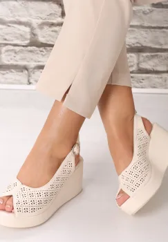 Sandale dama cu platforma Bej din Piele Ecologica Aserna imagine