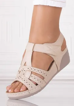 Sandale dama cu platforma Bej din piele ecologica Iulia imagine