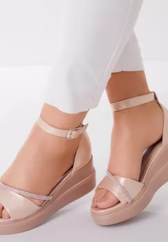 Sandale dama cu platforma Bronz din Piele Ecologica Pelea imagine