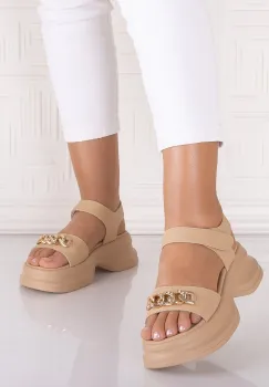 Sandale dama cu platforma Kaki din piele Ecologica Herra imagine