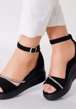 Sandale dama cu platforma Negre din Piele Eco Intoarsa Amrila imagine