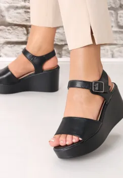 Sandale dama cu platforma Negre din Piele Ecologica Adnora imagine