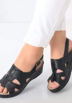 Sandale dama cu platforma Negre din Piele Ecologica Darosa imagine