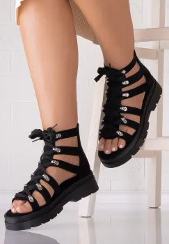 Sandale dama cu platforma Negre din piele ecologica Hurganda imagine