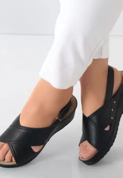 Sandale dama cu platforma Negre din Piele Ecologica Iopil imagine