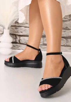 Sandale dama cu platforma Negre din Piele Ecologica Latonya imagine