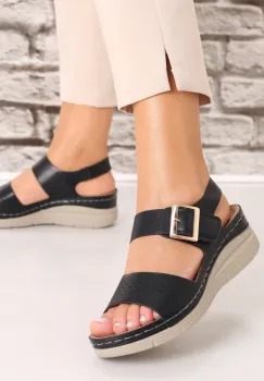 Sandale dama cu platforma Negre din Piele Ecologica Palosa imagine