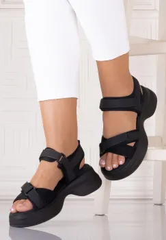 Sandale dama cu platforma Negrii din piele Ecologica Selene imagine