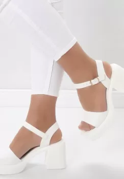 Sandale dama cu toc Albe din Piele Ecologica Noina imagine