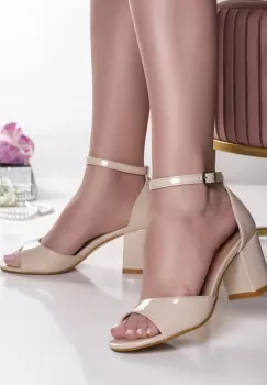 Sandale dama cu toc bej din piele eco lacuita nunsa imagine