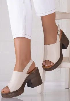 Sandale dama cu toc Bej din piele naturala Nedesa imagine