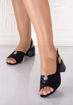 Sandale dama cu toc casual Negrii din piele Ecologica Paola imagine