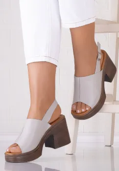 Sandale dama cu toc Gri din piele naturala Nedesa imagine