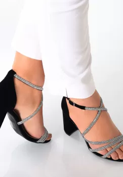 Sandale dama cu toc Negre din Imitatie Catifea Nirela imagine