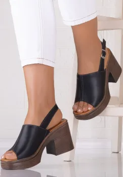 Sandale dama cu toc Negru din piele naturala Nedesa imagine