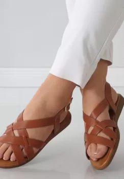 Sandale dama fara toc Camel din Piele Ecologica Amidia imagine