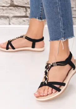 Sandale dama Fara Toc Negre din Imitatie Catifea Asonya imagine