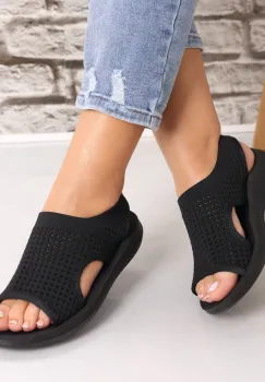 Sandale dama Fara toc Negre din Textil Estella imagine