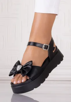 Sandale dama Negre din piele Ecologica Denisse imagine