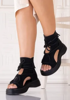 Sandale dama Negre din Piele Ecologica Saniza imagine