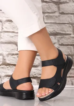 Sandale dama Negre din Piele Ecologica Zola imagine
