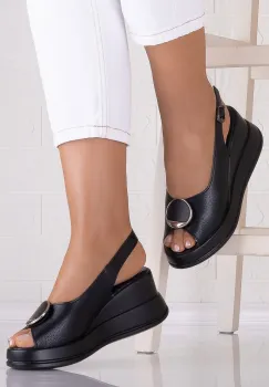 Sandale dama Negre din piele naturala Aiba imagine